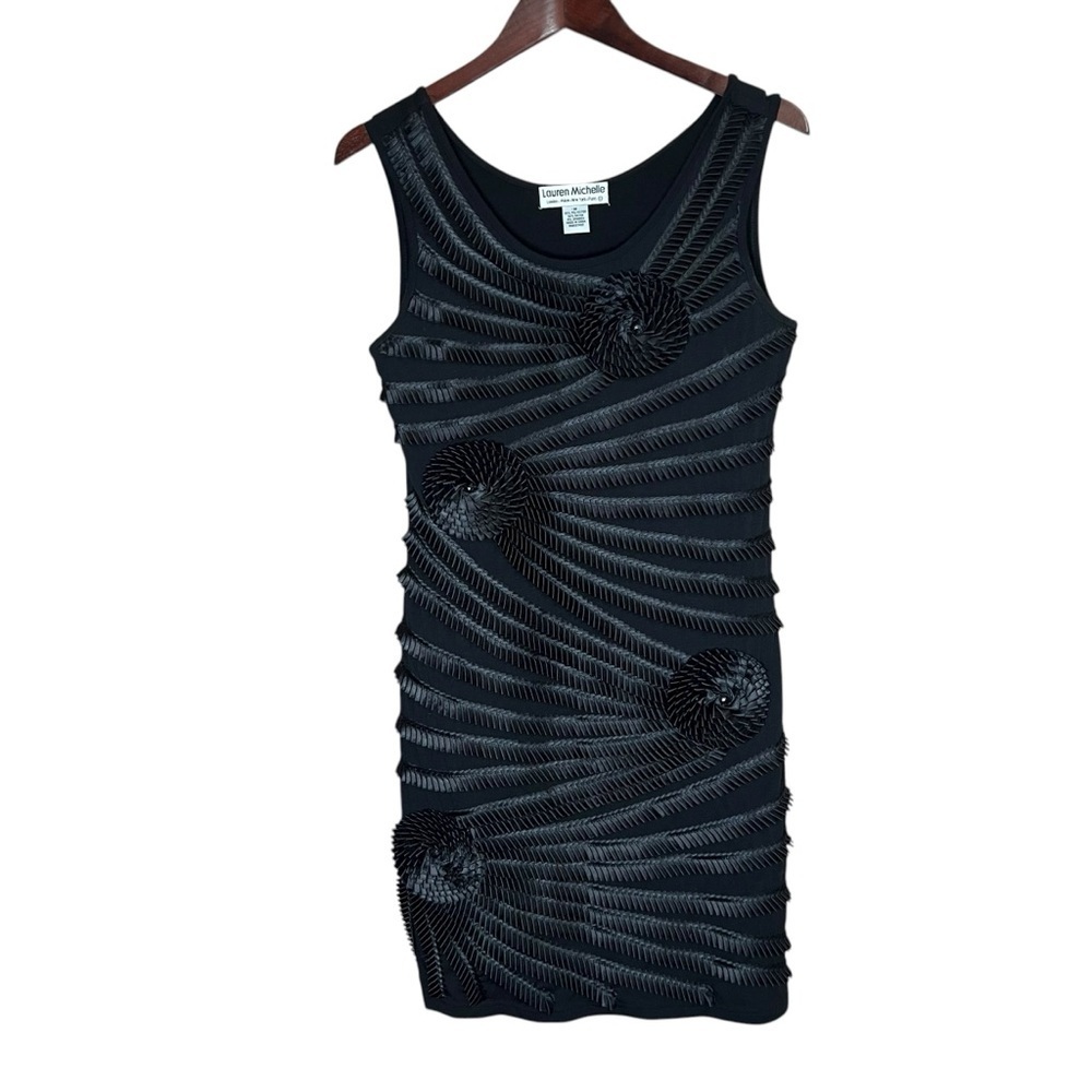 VTG Y2K Lauren Michelle Black Sleeveless Dress 3D Origami Embellished Funky Sz M - Picture 11 of 11
